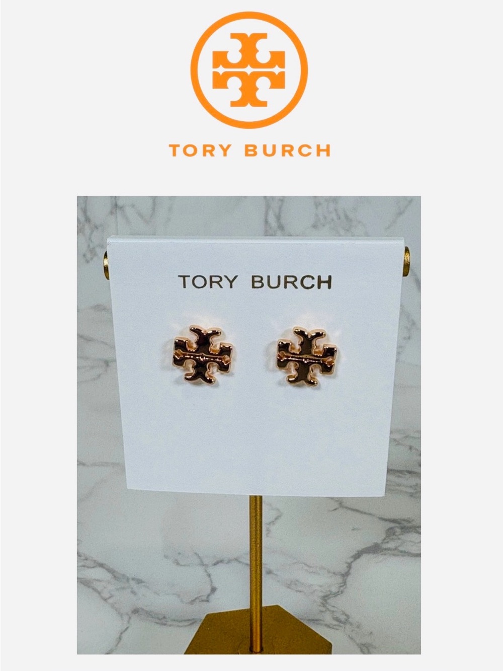 EARRINGS: TORY BURCH Rose Gold Double-T Logo Studs, NWOT - Picture 11 of 12
